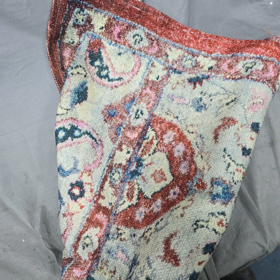 HAND MADE 100% COTTON DIGITAL PRINTED RUG (SIZE 180X120 CM) - RED - WHITE 