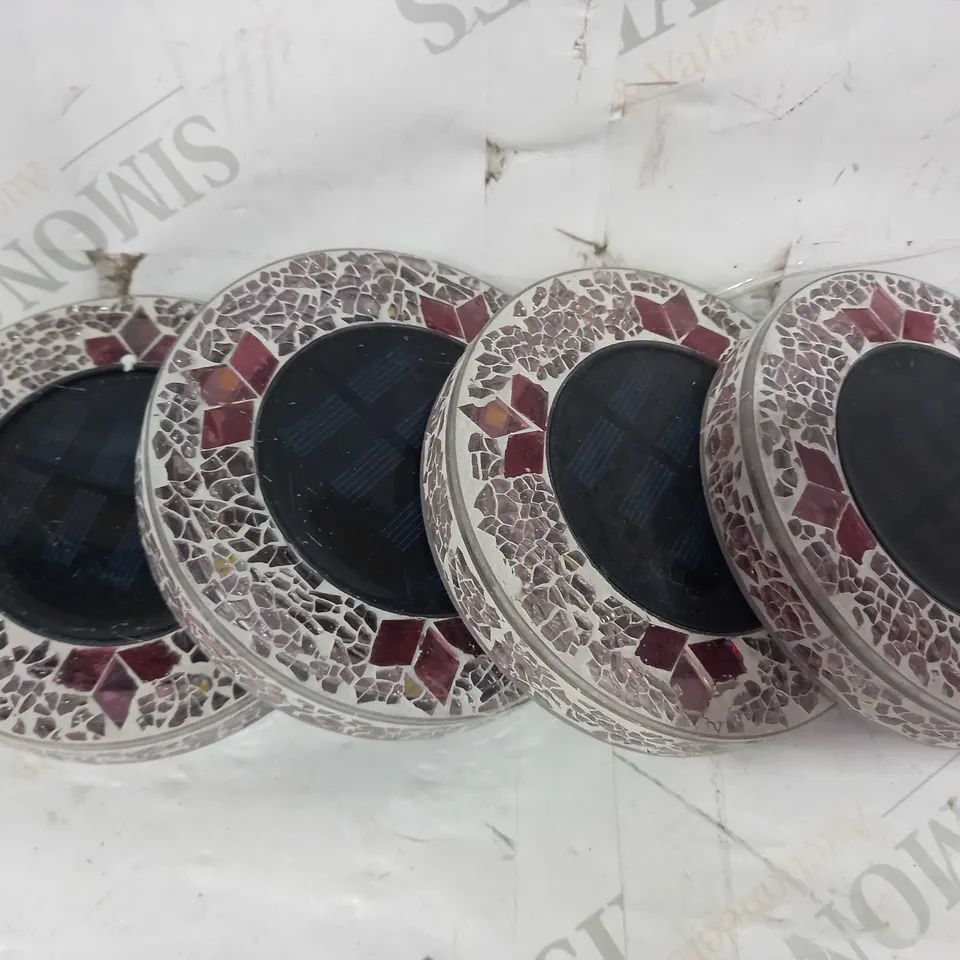BELL & HOWELL SET OF 4 GLASS MOSAIC DESIGN SOLAR DISK LIGHTS