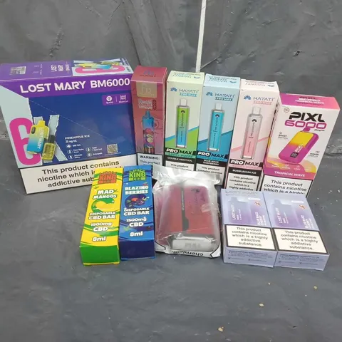 APPROXIMATELY 25 ASSORTED E-CIGARETTE PRODUCTS TO INCLUDE IVG, LOST MARY, HAYATI, PIXL