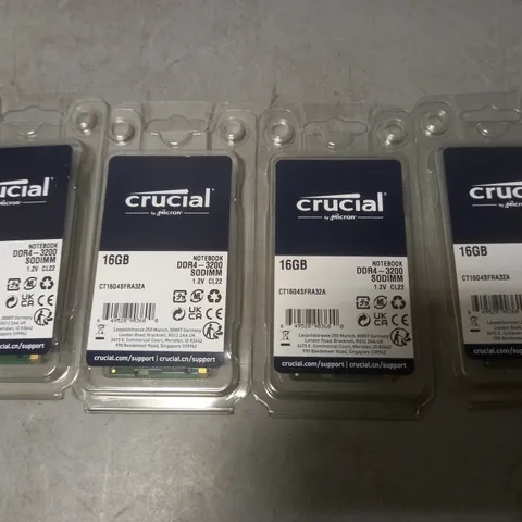 LOT OF 4 CRUCIAL 16GB NOTEBOOK DDR4-3200 RAM - CT16G4SFRA32A