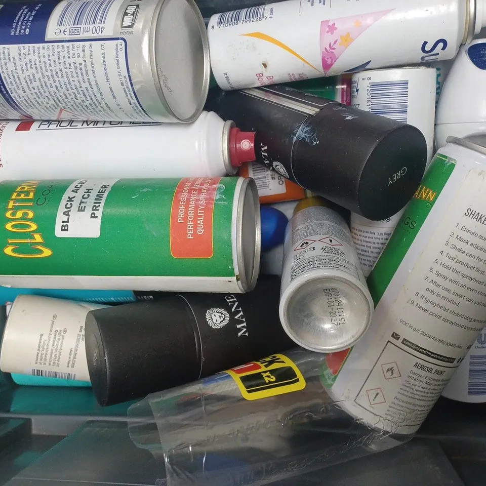 APPROXIMATELY 12 ASSORTED AEROSOLS TO INCLUDE SURE ANTIPERSPIRANT, MANE HAIR THICKENING SPRAY, CLOSTERMANN COATING, ETC - COLLECTION ONLY