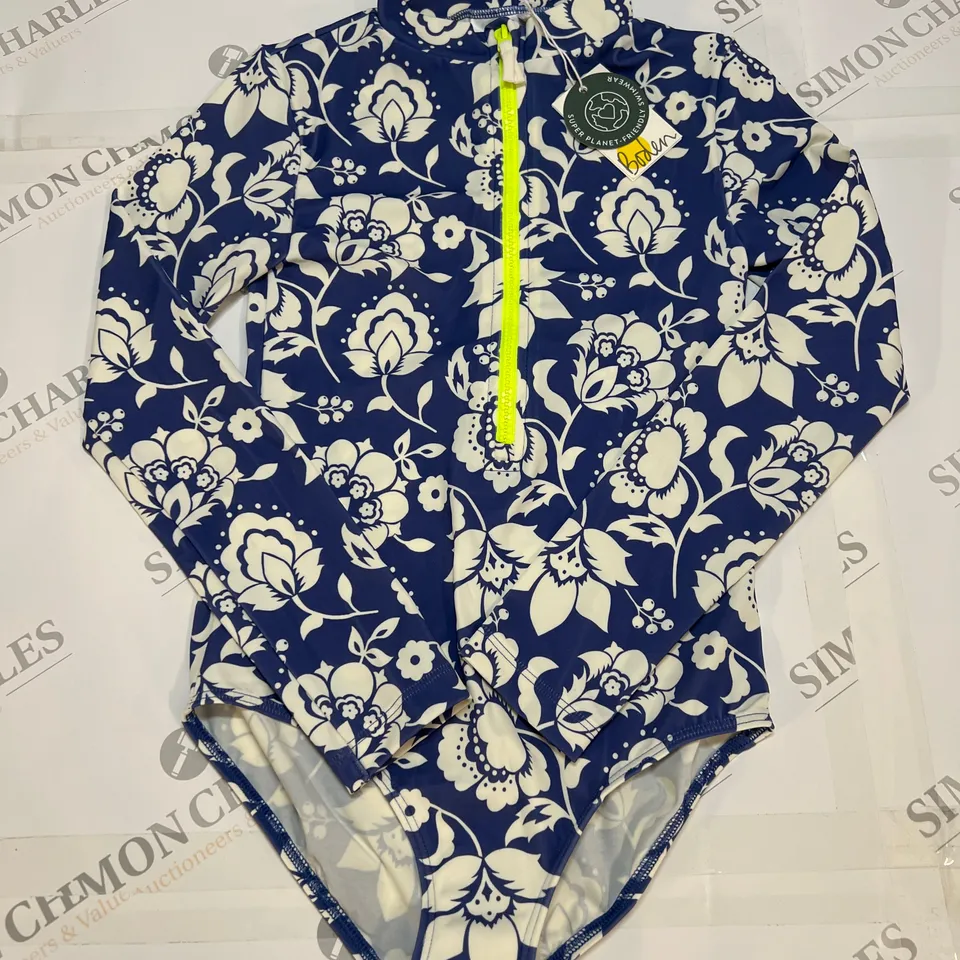 BODEN ZIP FRONT LONG SLEEVED SWIMSUIT IN BLUE SIZE 8-9YR