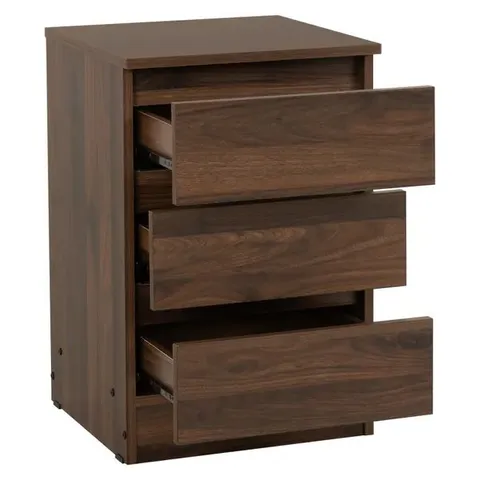 BOXED MALVERN 3 DRAWER BEDSIDE - WALNUT EFFECT VENEER (1 BOX)