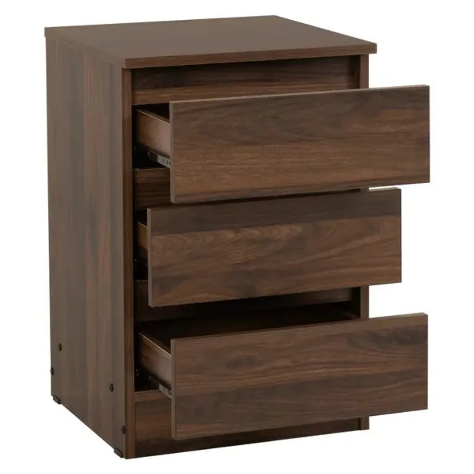 BOXED MALVERN 3 DRAWER BEDSIDE - WALNUT EFFECT VENEER (1 BOX)