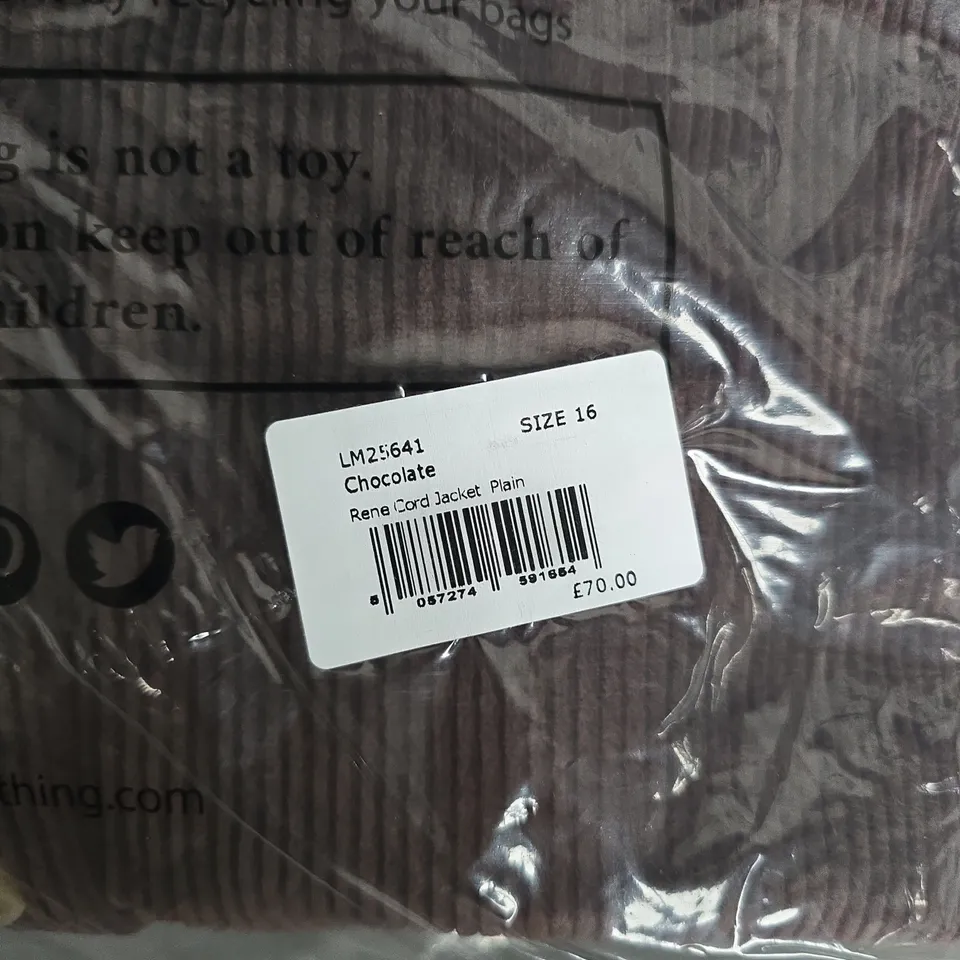 BAGGED LILY & ME RENE CORD JACKET PLAIN – CHOCOLATE, SIZE 16