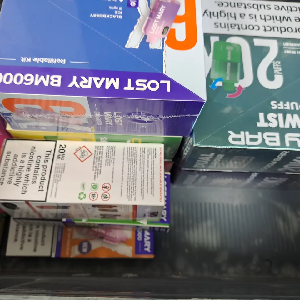 APPROXIMATELY 15 ASSORTED E-CIGARETTE AND VAPE ITEMS TO INCLUDE IVG, LOST MARY, BLOODY BAR CRYSTAL, ETC