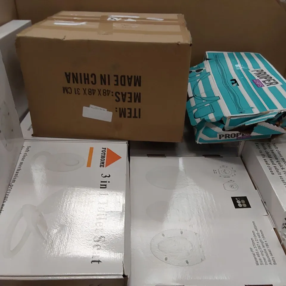 PALLET OF ASSORTED ITEMS INCLUDING: INDUCTION MAKER, STAND FAN, TEDDY BEAR, TOILET SEAT