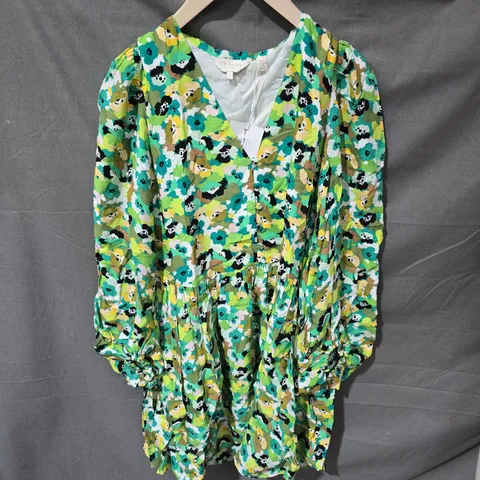 TED BAKER LONDON GREEN FLORAL FULL SKIRTED MINI DRESS - SIZE 1