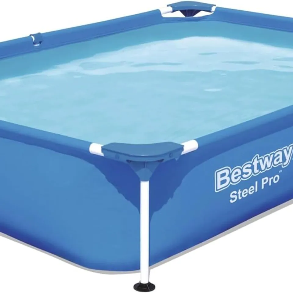BOXED BESTWAY 56401 STEEL PRO POOL | SWIMMING POOL, RECTANGLE ABOVE GROUND FAST SET POOL, CHILDREN’S DETACHABLE POOL, MULTIPLE SIZES, BLUE, 221X150X43 CM