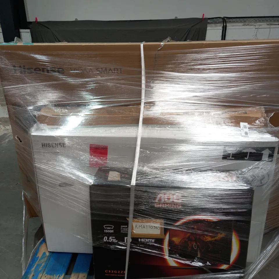 PALLET OF ASSORTED DAMAGED AND FAULTY TELEVISIONS TO INCLUDE HISENSE, AOC AND PANASONIC - COLLECTION ONLY 