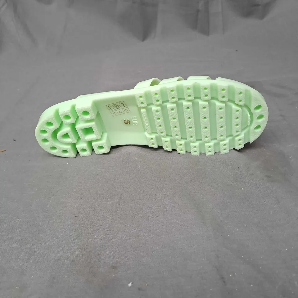 BOX OF APPROXIMATELY 15 PAIRS OF LINZI JELLY SANDALS IN MINT GREEN - VARIUS SIZES
