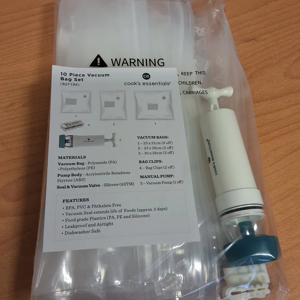 LOT OF 24 10-PIECE BOXES OF COOKS'S ESSENTIALS VACUUM BAG SETS