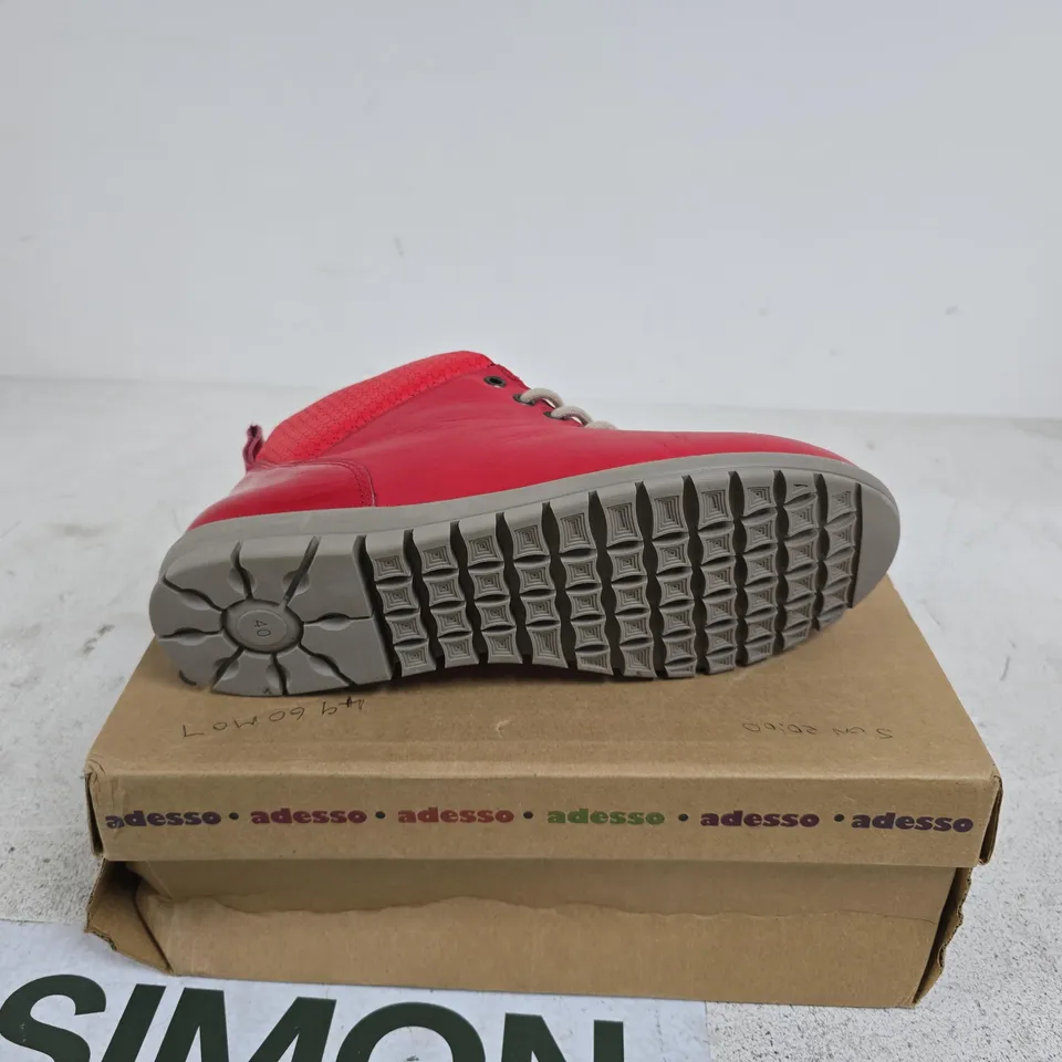 ADESSO RED LACE UP BOOTS SIZE 40 BOXED