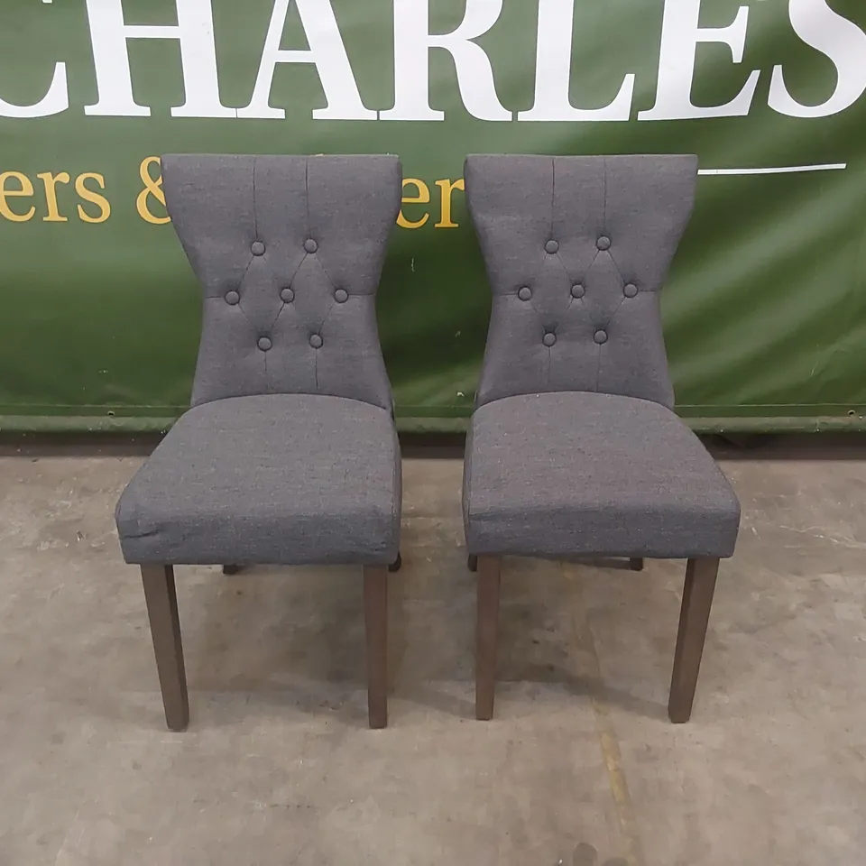 SET OF 2 BEWLEY SLATE GREY FABRIC BUTTON BACK DINING CHAIRS 