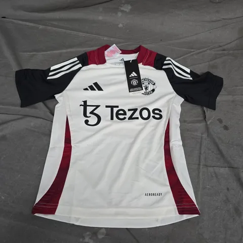 MANCHESTER UNITED FC KIDS FOOTBALL SHIRT – WHITE HOME JERSEY, ADIDAS, TEZOS SPONSOR (UK 7-8)