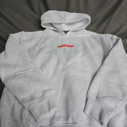 White Fox Hoodie – Grey with Cherry Graphic, Limited Edition, Size S (EU/US)