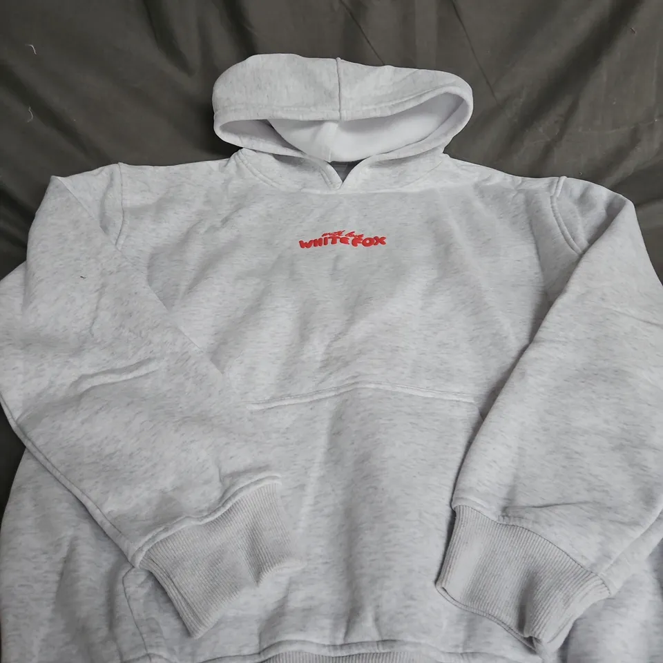 White Fox Hoodie – Grey with Cherry Graphic, Limited Edition, Size S (EU/US)