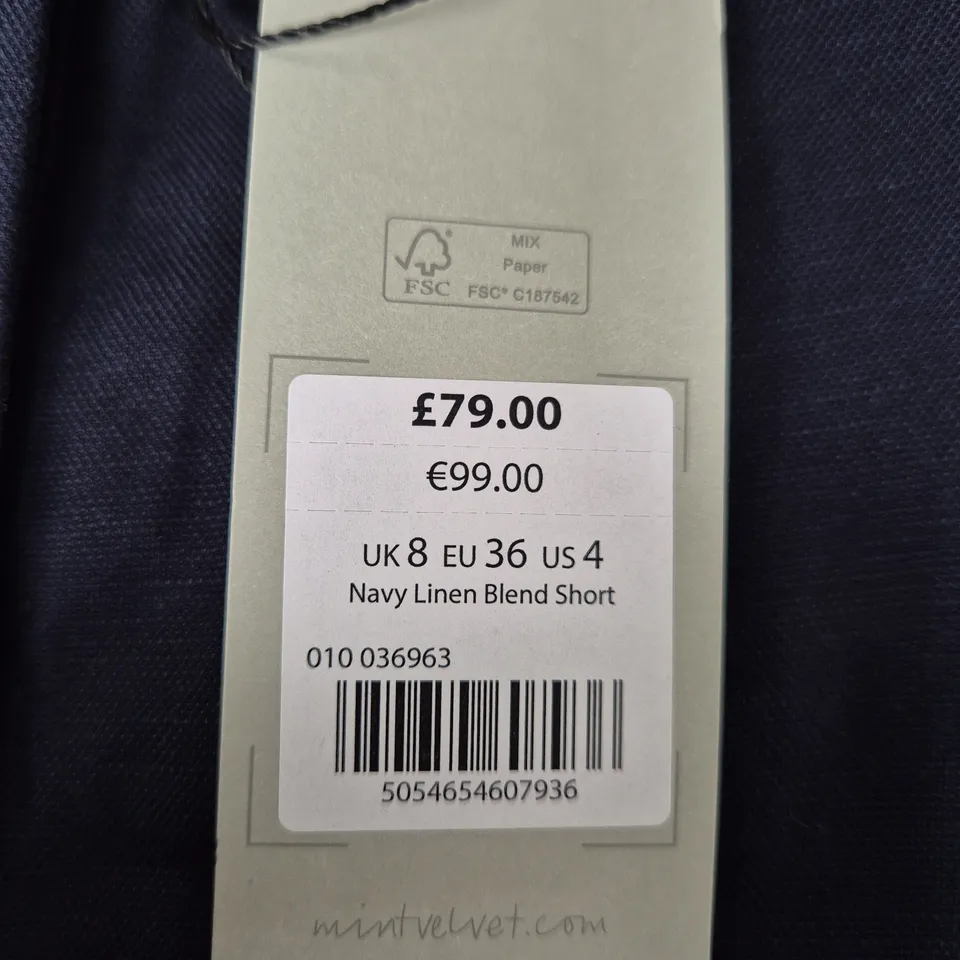 MINT VELVET NAVY LINEN-BLEND SHORTS – UK 8 (EU 36)