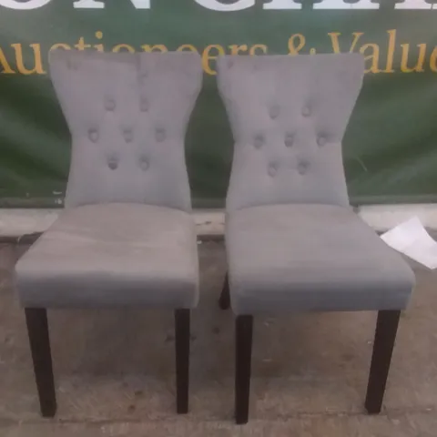 SET OF 2 NEW KENSINGTON GREY VELVET BUTTON BACK DINING CHAIR (BLACK LEG)