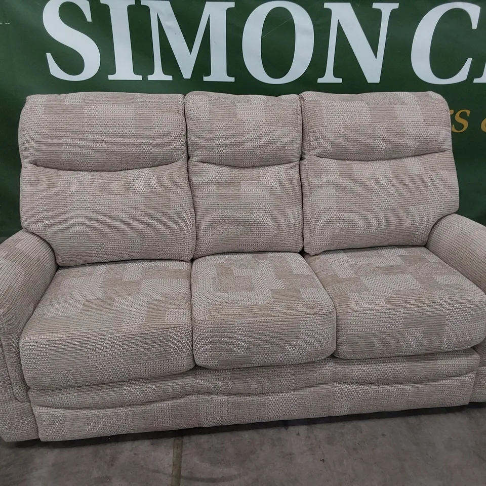 QUALITY BRITISH DESIGNER G PLAN THREE SEATER SOFA BEIGE FABRIC 
