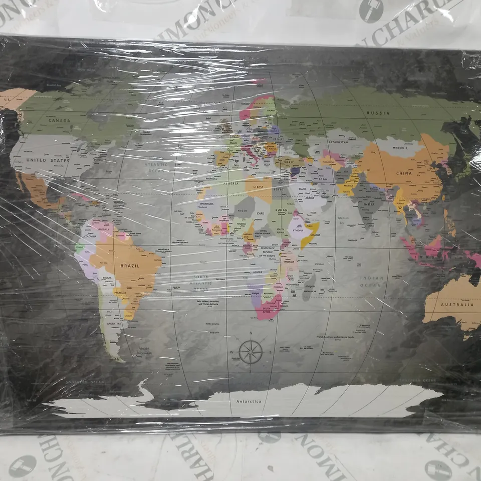 BOXED LANAKK WORLD MAP FRENCH GRAPHIC ART ON CANVAS IN GREY 40X60CM