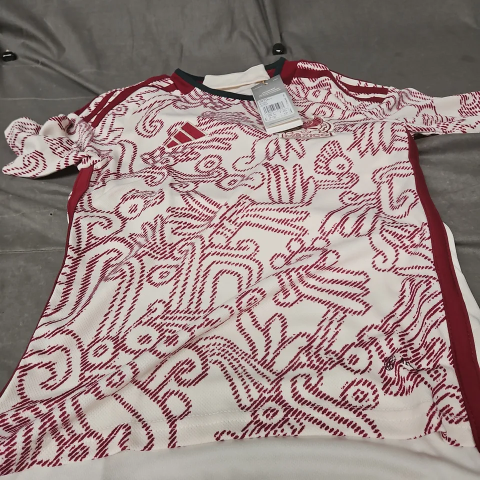 ADIDAS MEXICO FMF FOOTBALL JERSEY – WHITE WITH RED PRINT, MEXICO CREST (UK S)