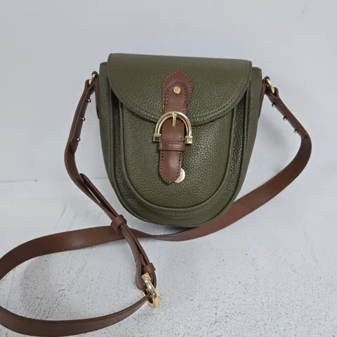 PAUL COSTELLOE LEATHER CROSSBODY BAG WITH FRONT POCKET IN GREEN/BROWN