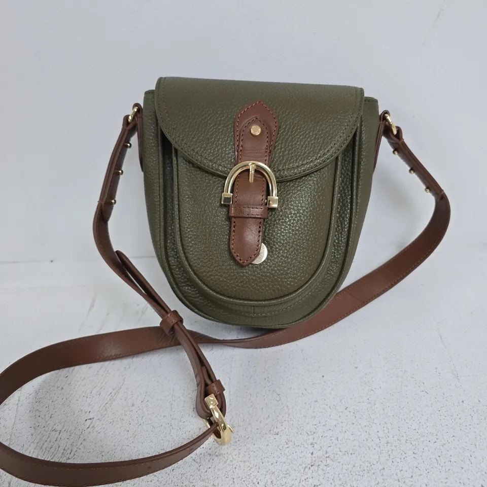 PAUL COSTELLOE LEATHER CROSSBODY BAG WITH FRONT POCKET IN GREEN/BROWN
