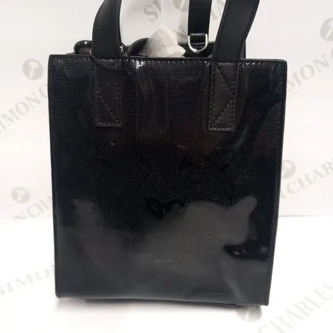 KENZO PARIS TIGER BLACK PATENT LEATHER SHOPPING BAG