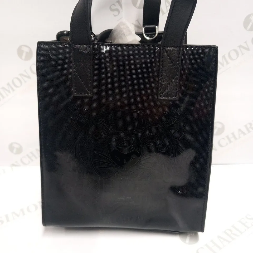 KENZO PARIS TIGER BLACK PATENT LEATHER SHOPPING BAG