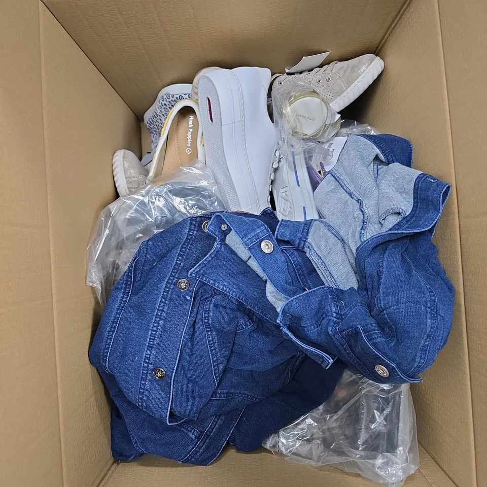 APPROXIMATELY 15 ASSORTED HOUSEHOLD & CLOTHING PRODUCTS TO INCLUDE LED LIGHT, SHOES, JUMPERS ETC