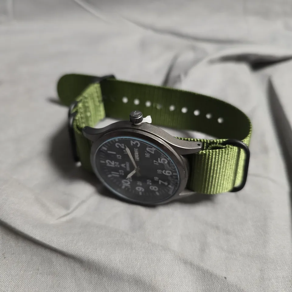 IRONWAY MILITARY WRISTWATCH WITH GREEN FABRIC STRAP – BLACK DIAL 