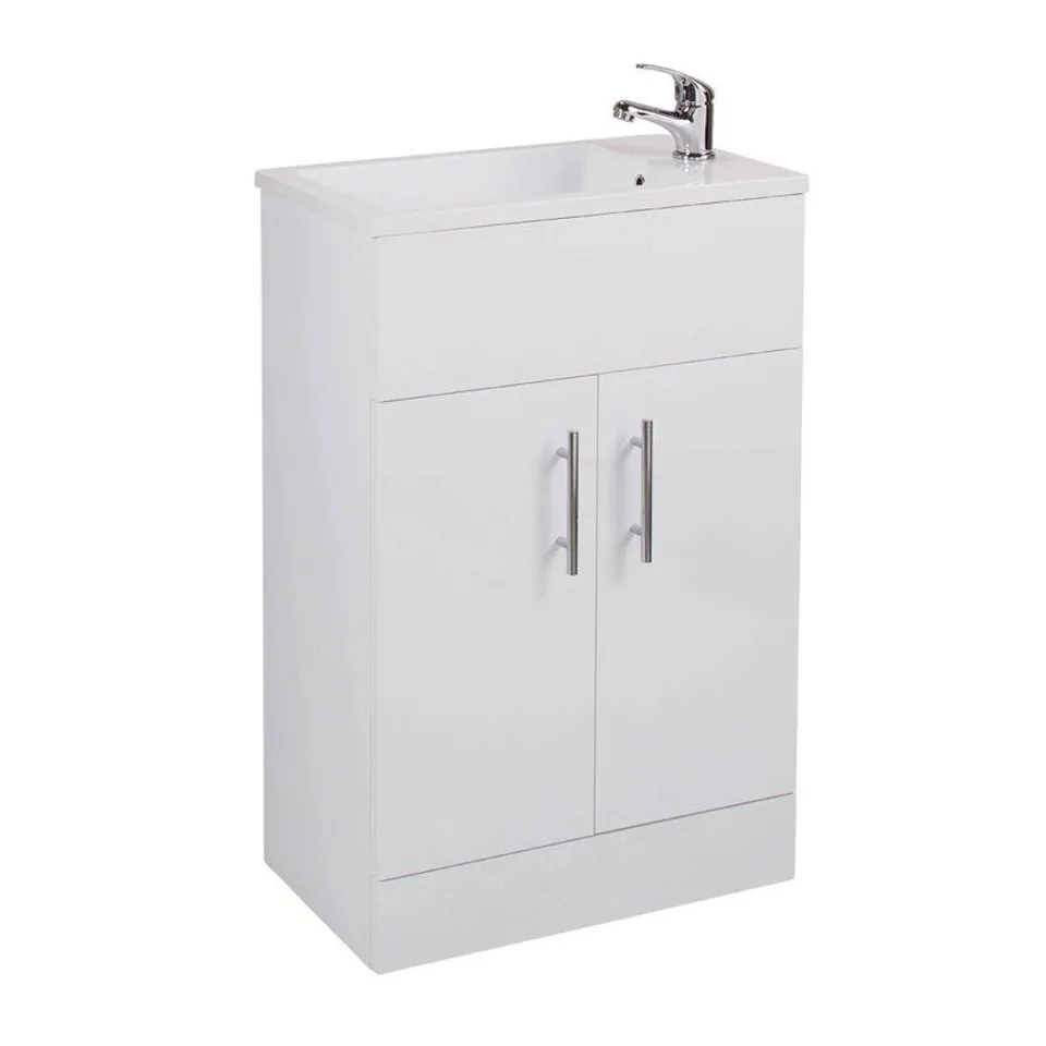 BOXED MENIK 530cm FREE STANDING VANITY UNIT - HIGH GLOSS WHITE (2 BOXES)