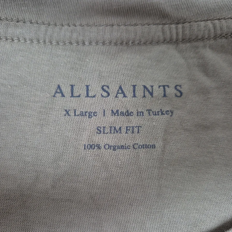 ALLSAINTS SLIM FIT T-SHIRT – STONE BEIGE, UK XL (X LARGE) – 100% ORGANIC COTTON