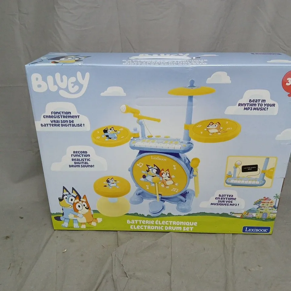 BOXED BLUEY ROCK BAND ELECTRONIC DRUM SET WITH SEAT