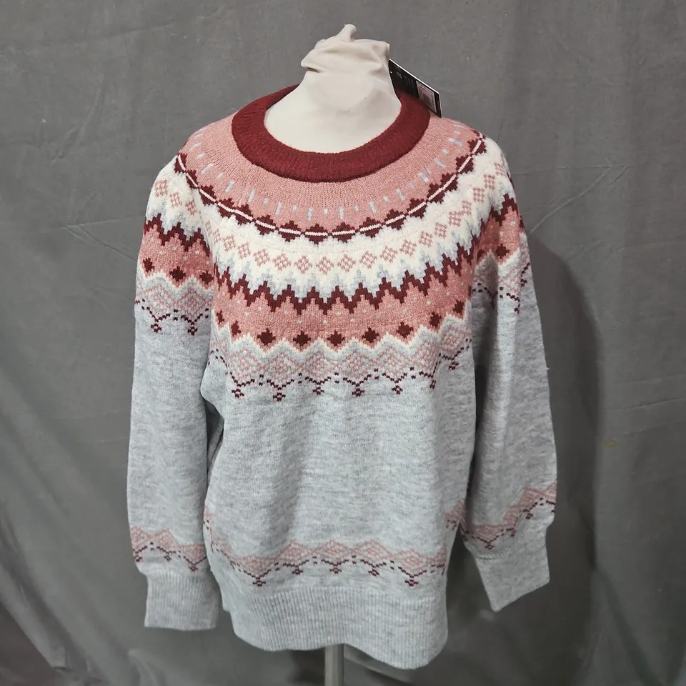 WHITE STUFF KNIT JUMPER – PINK & GREY FAIR ISLE, UK 16