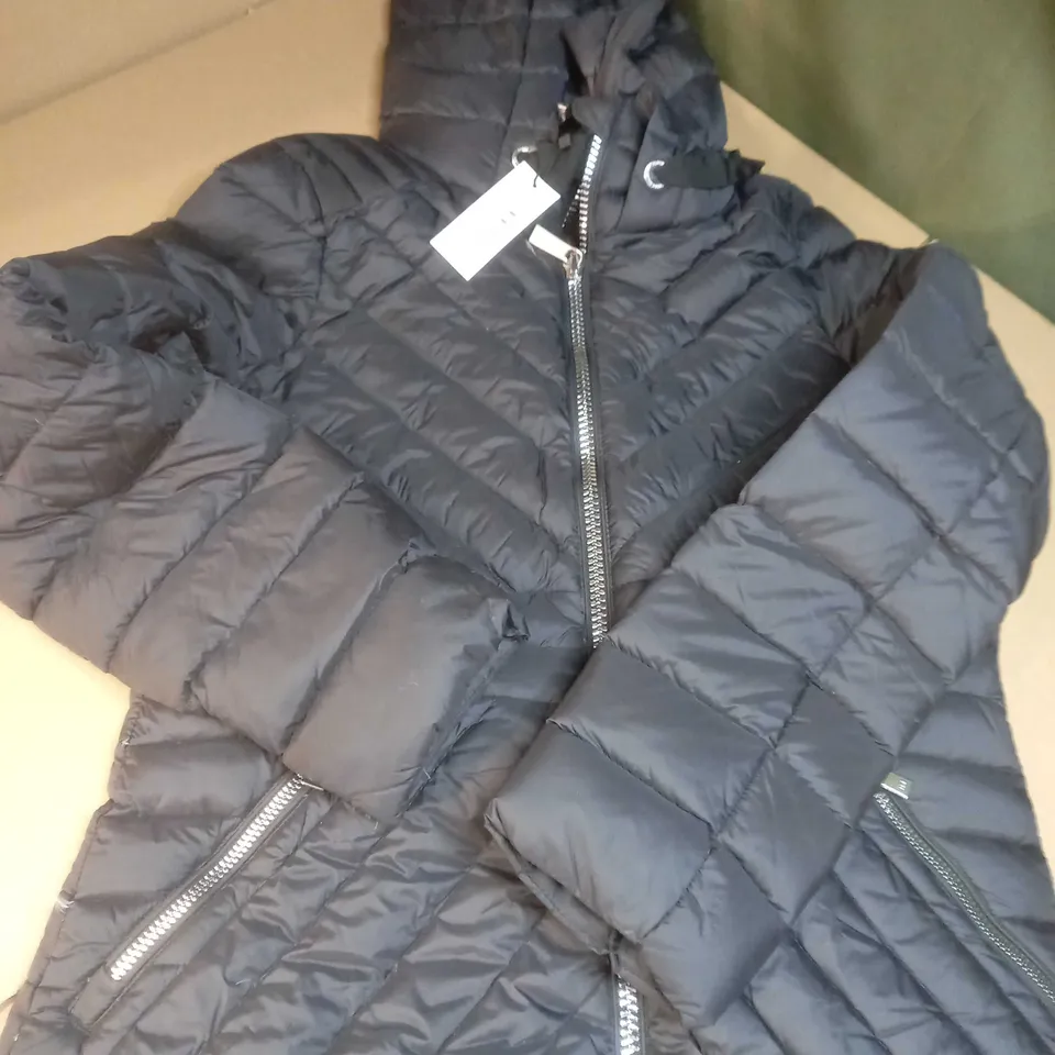 KAREN MILLEN BLACK DOWN FEATHER PACKABLE MAXI COAT - SIZE 12