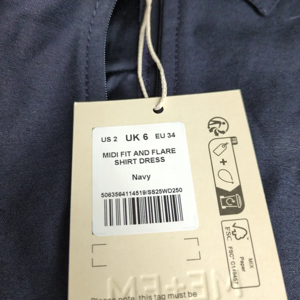 ME+EM MIDI FIT AND FLARE SHIRT DRESS – NAVY, UK 6 (US 2, EU 34)