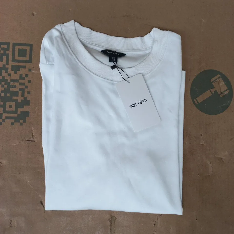 SAINT + SOFIA CHELSEA CREW NECK T-SHIRT IN WHITE SIZE UK 12