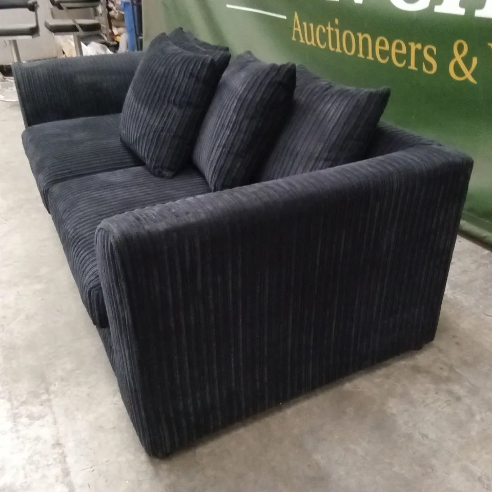 DESIGNER 3 SEATER CORDUROY SCATTER-BACK SOFA - BLACK