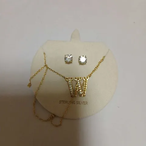 DIAMONIQUE 1.9CT TW 'W' INITIAL PENDANT & EARRING SET IN BAUBLE STERLING SILVER 