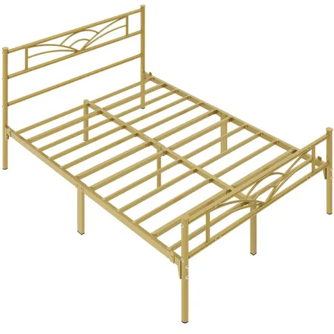 BOXED YAHETECH 88.5cm HEIGHT METAL BED FRAME WITH CLOUD - INSPIRED DESIGN HEADBOARD // COLOUR: ANTIQUE GOLD // SIZE: KING (1 BOX)