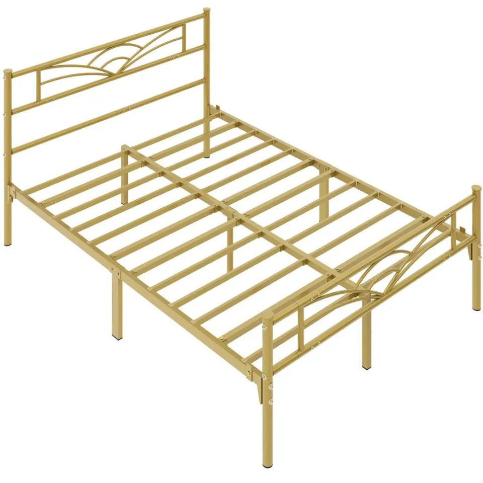 BOXED YAHETECH 88.5cm HEIGHT METAL BED FRAME WITH CLOUD - INSPIRED DESIGN HEADBOARD // COLOUR: ANTIQUE GOLD // SIZE: KING (1 BOX)