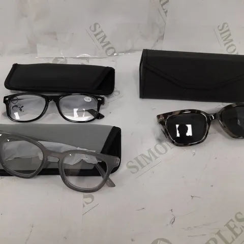 1 PAIR OF SUNGLASSES AND 2 PAIRS OF READING GLASSES GREY MIX