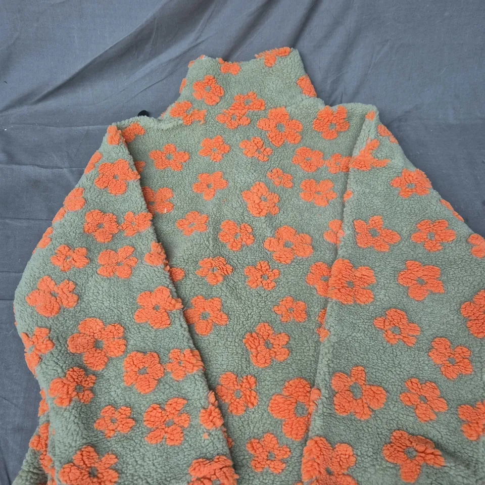 WOMEN'S FLEECE JACKET WITH ORANGE FLORAL PRINT – ZIP FRONT