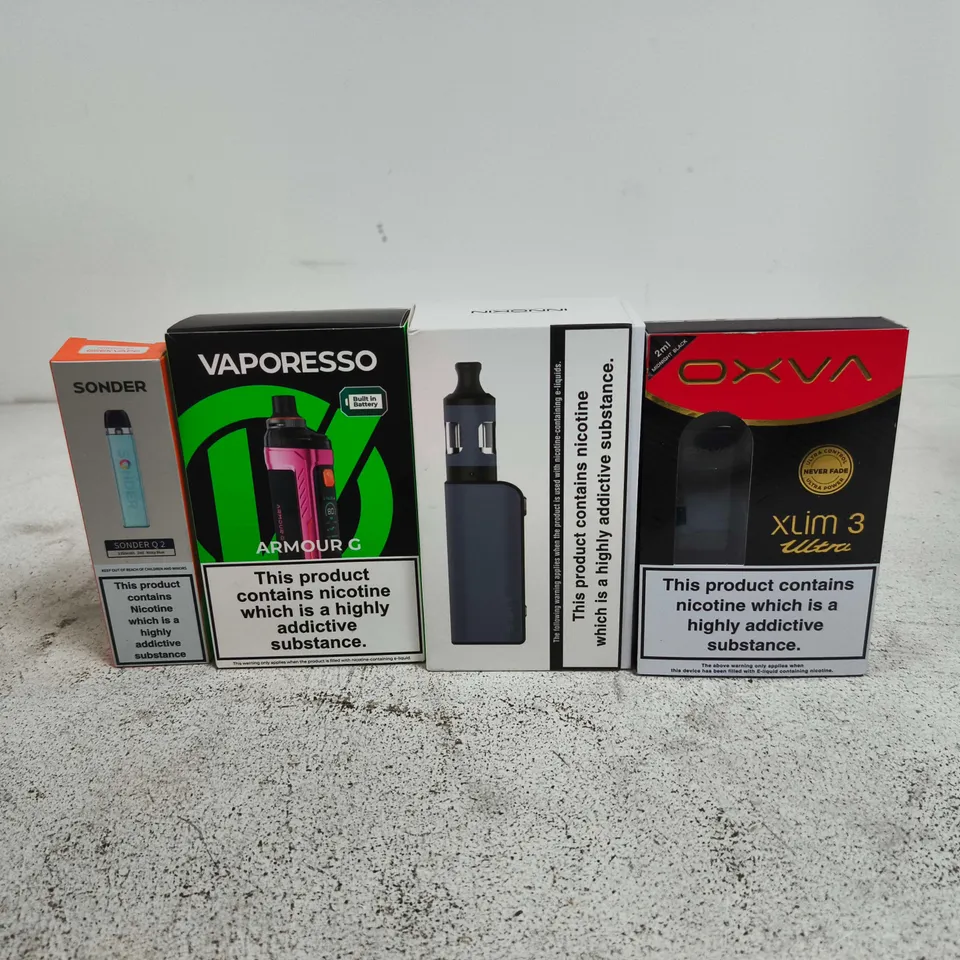 BOX OF APPROXIMATELY 30 ASSORTED E-CIGARETTES AND COMPONENTS TO INCLUDE SONDER, VAPORESSO, INNOKIN ETC