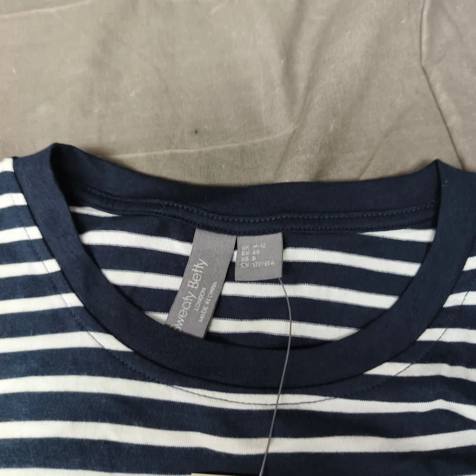 SWEATY BETTY STRIPED NAVY & WHITE WOMEN'S LONG-SLEEVE KNIT TOP SIZE M