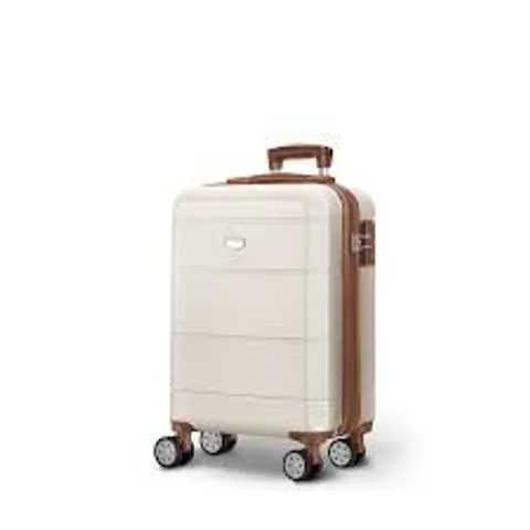 BOXED LUGG LIGHTWEIGHT TRAVEL LUGGAGE SUITCASE - CREAM & BROWN