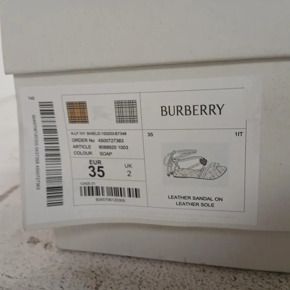 BURBERRY BEIGE QUILTED LEATHER SANDALS – UK 2 (EU 35), LEATHER SOLE, BOXED WITH DUST BAG