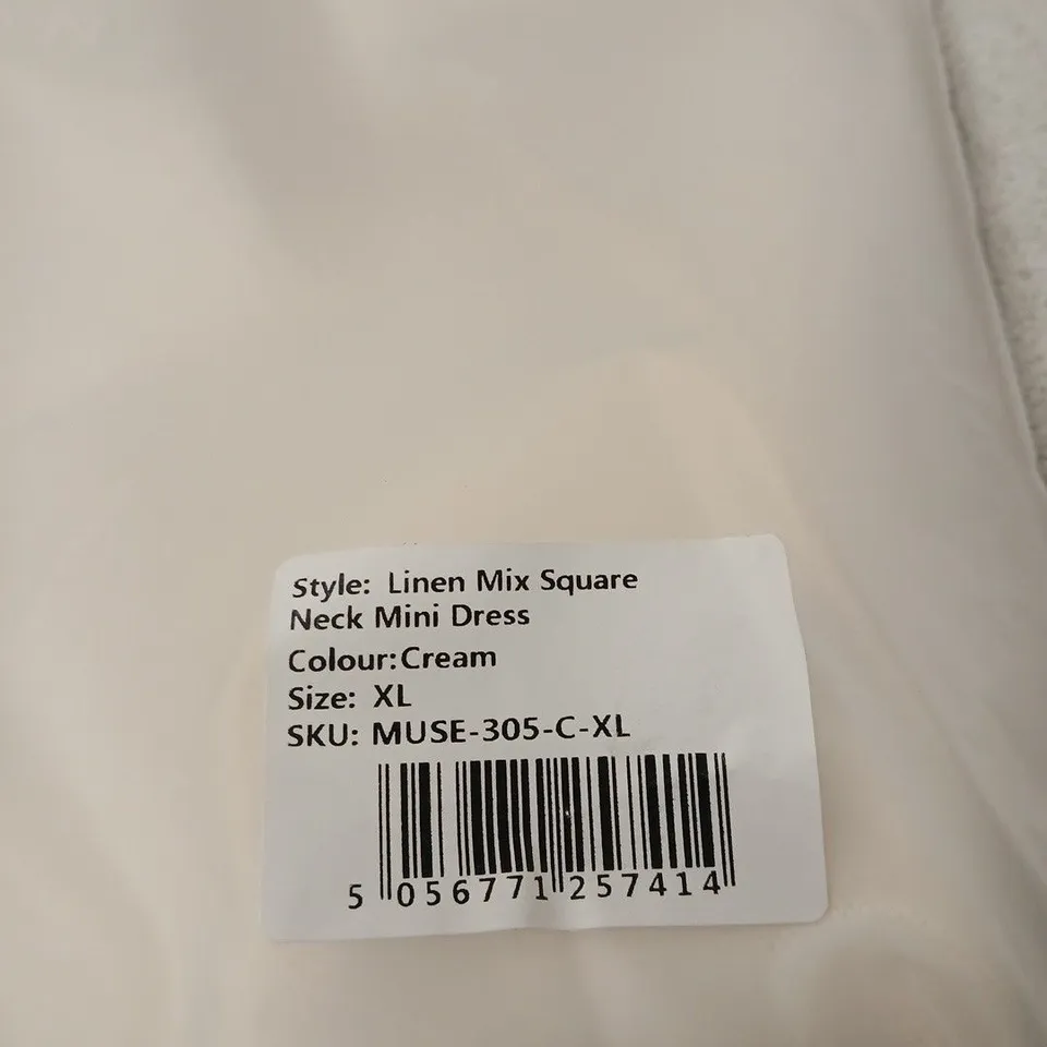 ODDMUSE LONDON LINEN MIX SQUARE NECK MINI DRESS – CREAM, UK XL